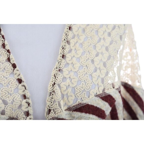 Umgee Womens Open Front Crochet Lace Cardigan Duster Open Front Striped Sz M - Picture 5 of 13